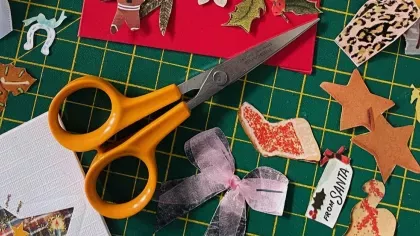 Festive collage workstation close up 