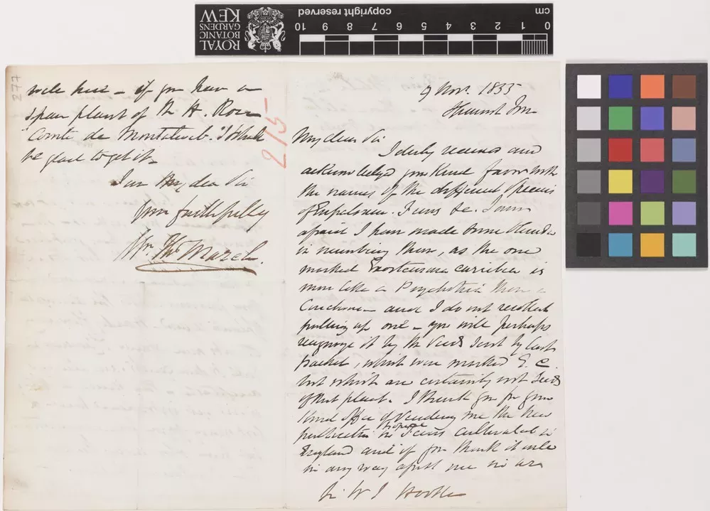 Letter from March to Hooker, dated 1853. A letter dated 1853, sent from William March to William Hooker.