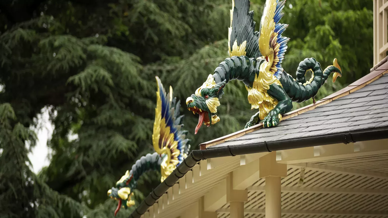 Great Pagoda, RBG Kew Carved dragons crouch on each floor of the Great Pagoda